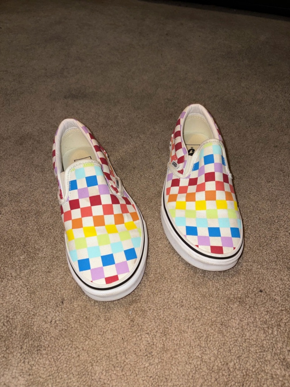 Vans Women’s Rainbow Checkerboard Slip-On Sneakers - White Base